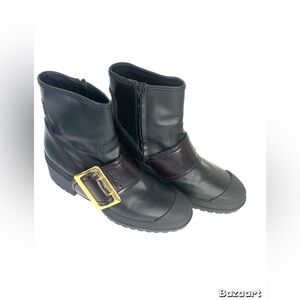 Burberry Women’s Black Leather Moto Ankle Boots Gold Buckle EU 41 / US 10 M